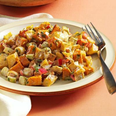 pittige, zoete en gouden aardappelsalade