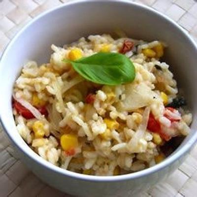 risotto met tomaat, maïs en basilicum