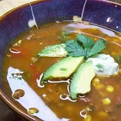 drukke nacht kalkoen taco soep met avocado-crème