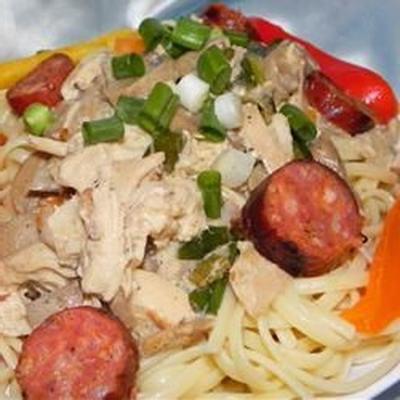 andouille en kip creoolse pasta