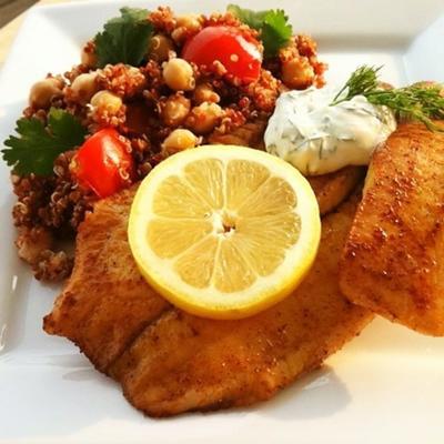 Hudson's gebakken tilapia met dillesaus