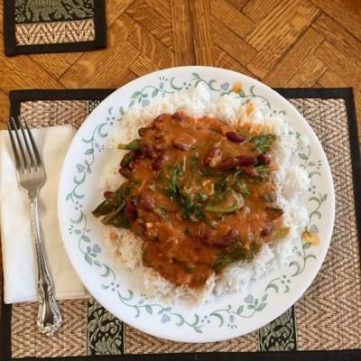 curried mosterdgreens met nierbonen