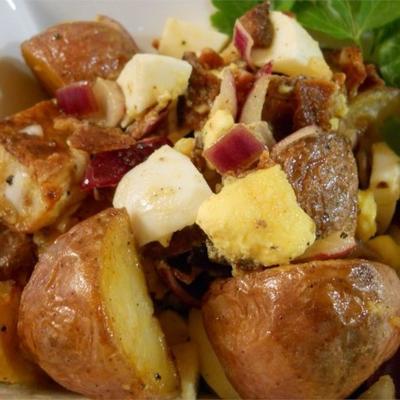 geroosterde aardappelsalade met vinaigrette van balsamico-bacon