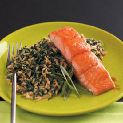 sesam rijst en teriyaki zalm