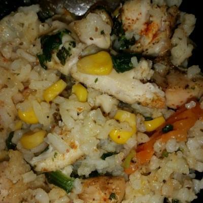 kip met wilde rijst en groenten braadpan