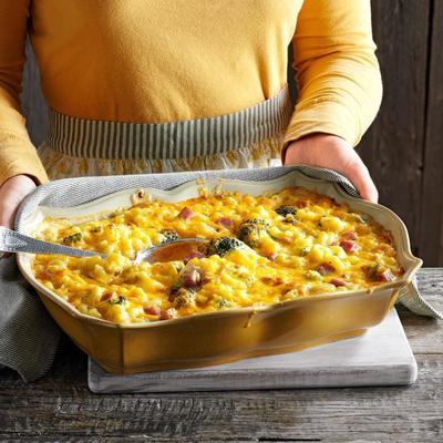 macaroni, ham en kaas braadpan