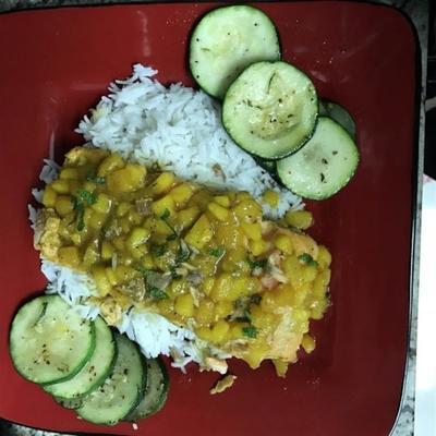 gegrilde zalm met curried perziksaus