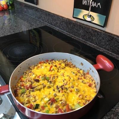 cheddar-topped veggie beef skillet dinner