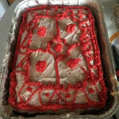 rood fluwelen cake met roomboter glazuur