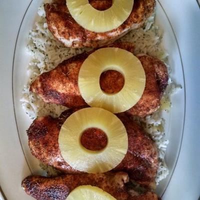 Caribische kip met ananas-koriander rijst
