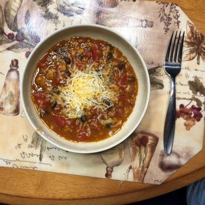 slowcooker pompoen kalkoen chili