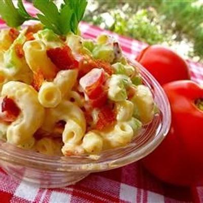 spek, sla en tomaten macaroni salade
