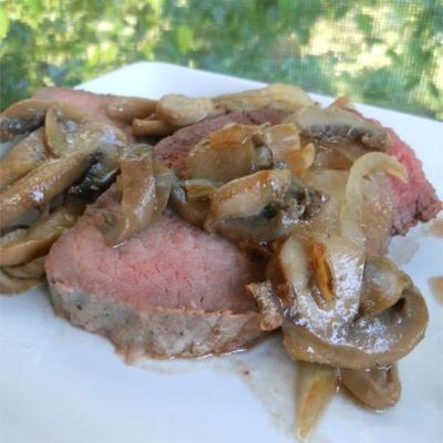 rundvlees entrecôte gebraden met champignons