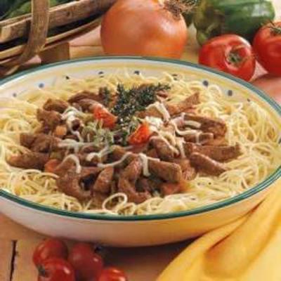 steakstroken met spaghetti