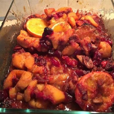 zoete aardappel-cranberry bakken