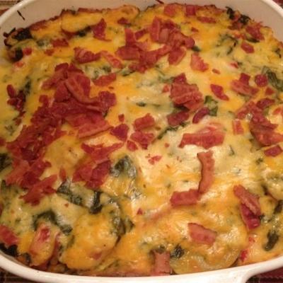 spinazie, aardappelen en bacon-gratin