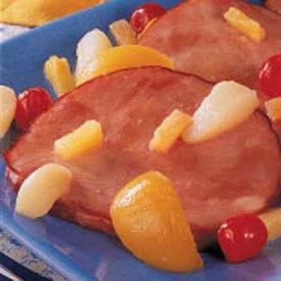 gecurryde ham en fruit