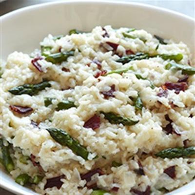 risotto met asperges en bizons bacon