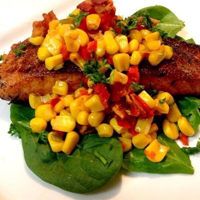 gegrilde zalm met bacon en corn relish