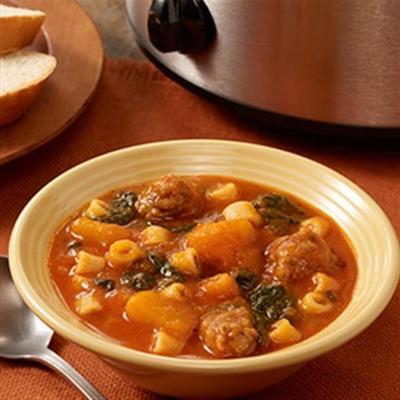 slowcooker butternut squash soep met worst