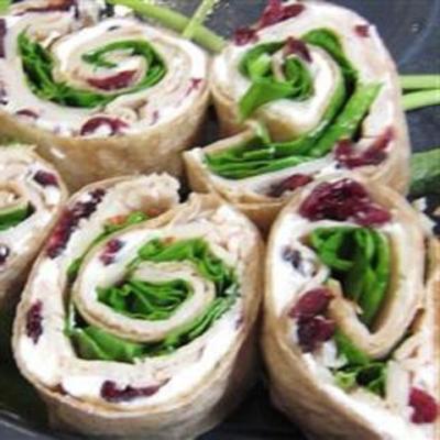 kalkoen, cranberry en spinazie roll-ups