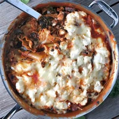 éénpans spinazie-champignon-lasagne