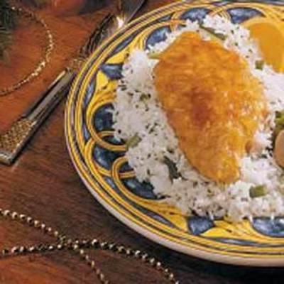 oranje geglazuurde kip