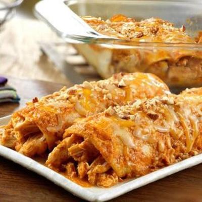 gekruide kippenenchiladas met rode molsaus