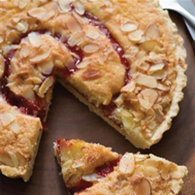 streusel bedekte cranberry peren taart