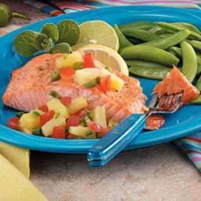 zalm met gember ananas salsa