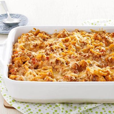 cheesy chili mac and cheese bake