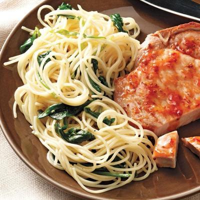 citroen knoflook pasta met spinazie