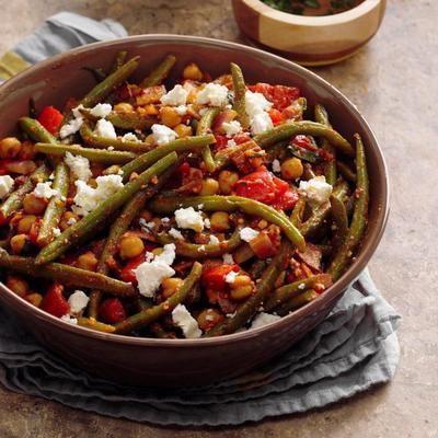 gecurryde slabonen met gerookt kalkoenbacon