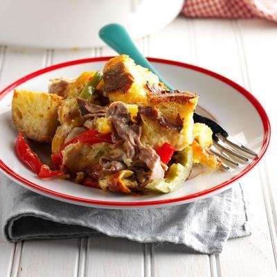 philly beef and pepper strata