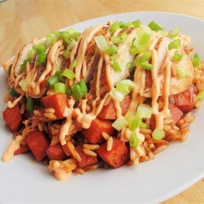 troy's Koreaanse geglazuurde kipfilet met kimchee gebakken rijst