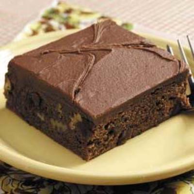 chocolate chip brownies met choc-sour cream frostin