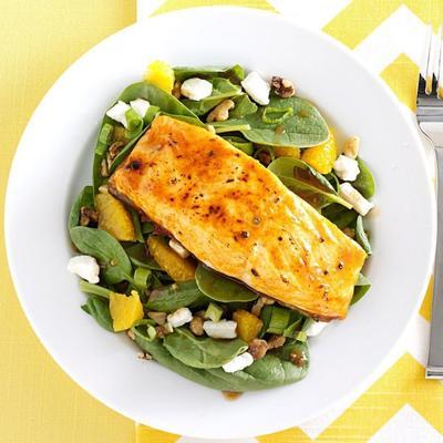 oranje zalm spinazie salade