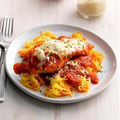 Parmezaanse kip met spaghetti