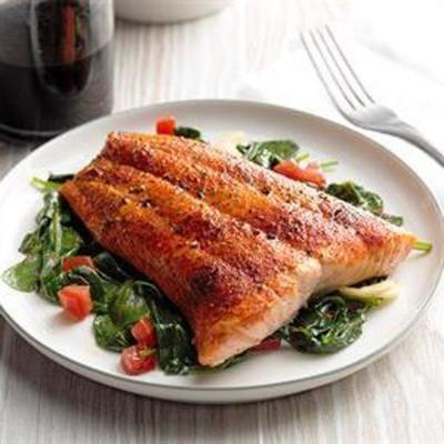geroosterde zalm met gebakken balsamico spinacfh