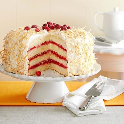 cranberry coconut cake met marshmallow cream glazuur