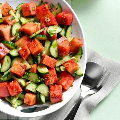 watermeloen en komkommer-muntsalade