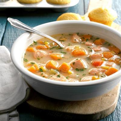 zalm zoete aardappel soep