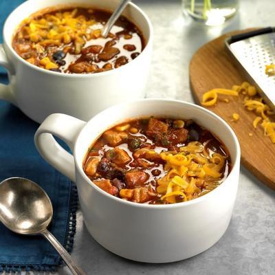 trage gekookte gekruide pork chili