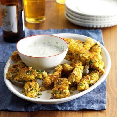 amandelkippenreepjes met yoghurt dipsaus