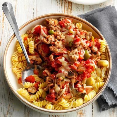 kalkoenworst met pasta