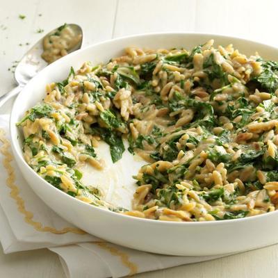 geroosterde knoflook, spinazie en asiago orzo