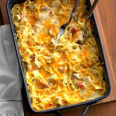 zwitserse en cheddar kip spaghetti