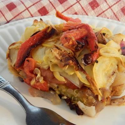 vegetarische aardappel en squash braadpan
