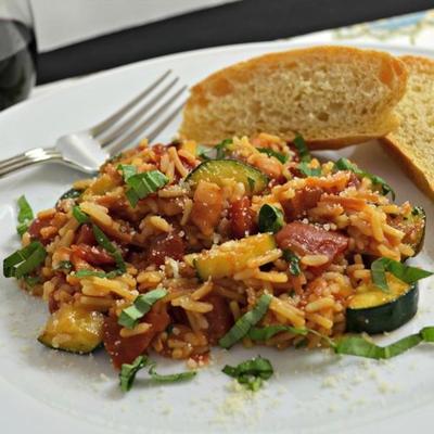 oogst tomaat-basilicum rijst met pancetta