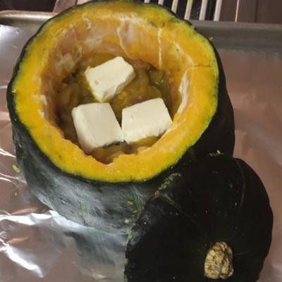 kabocha squash gevuld met garnalen